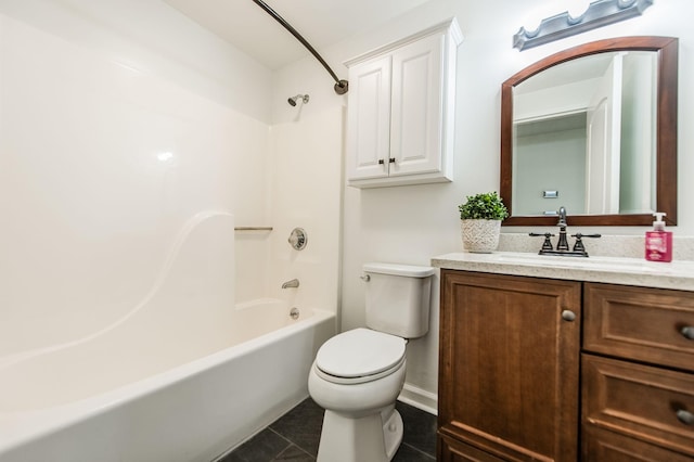 full bathroom with tile patterned floors, vanity, toilet, and shower / washtub combination