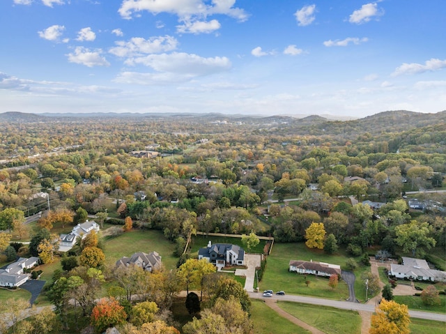 drone / aerial view featuring a mountain view