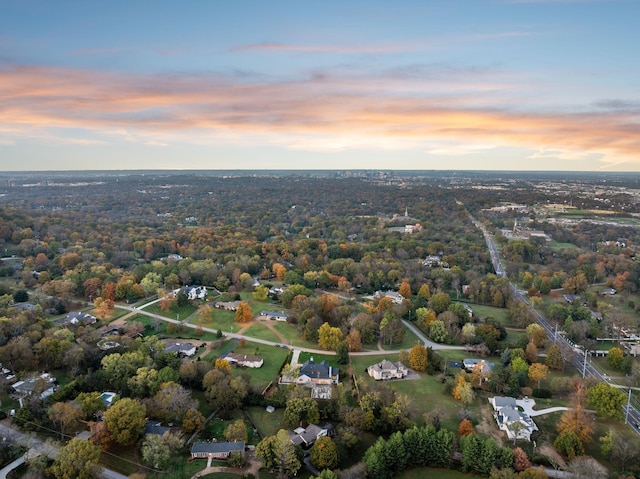 view of aerial view at dusk