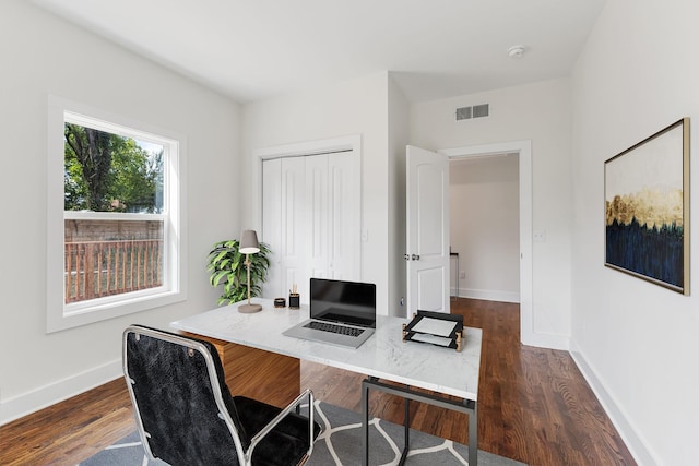 office area featuring dark hardwood / wood-style flooring