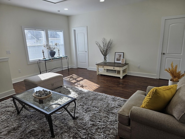 living room with dark wood-type flooring