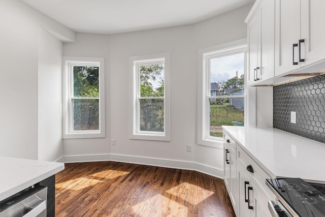 unfurnished dining area featuring dark wood-type flooring