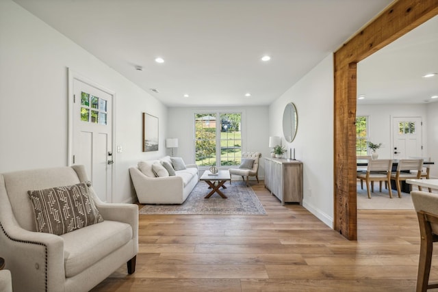 living room featuring light wood-type flooring