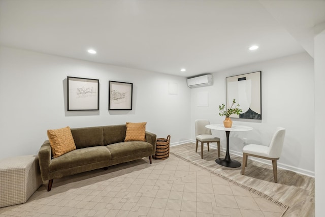 living room featuring a wall mounted air conditioner