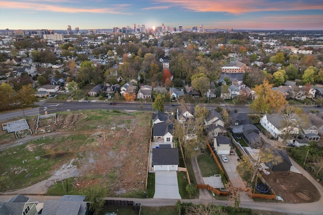 view of aerial view at dusk