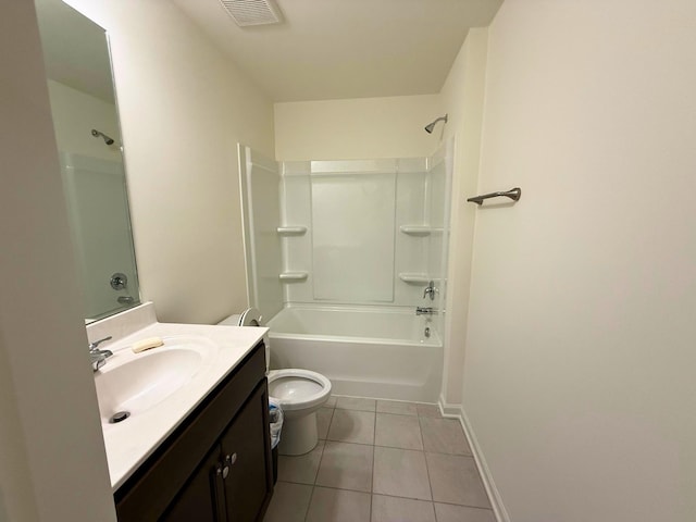 full bathroom featuring toilet, vanity, bathing tub / shower combination, and tile patterned floors