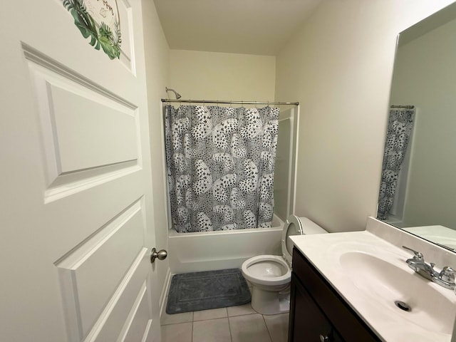 full bathroom with tile patterned floors, vanity, shower / bath combination with curtain, and toilet