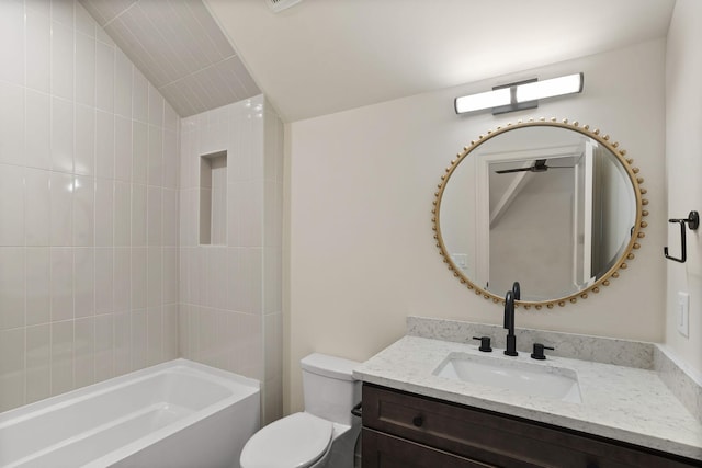 full bathroom with vanity, bathing tub / shower combination, and toilet