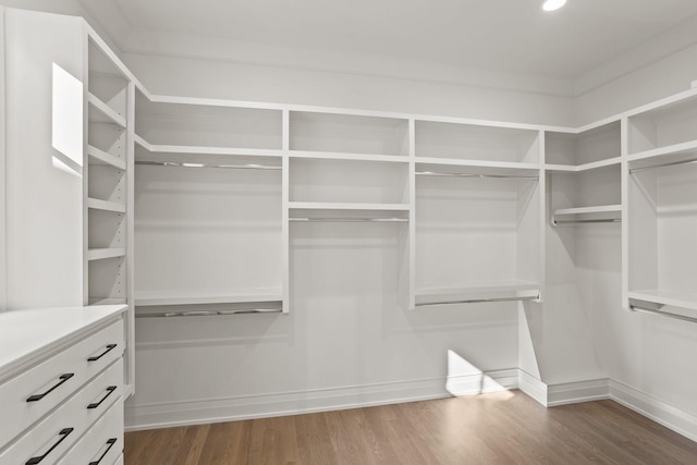 spacious closet with dark hardwood / wood-style floors