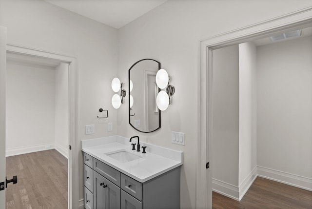 bathroom featuring hardwood / wood-style floors and vanity