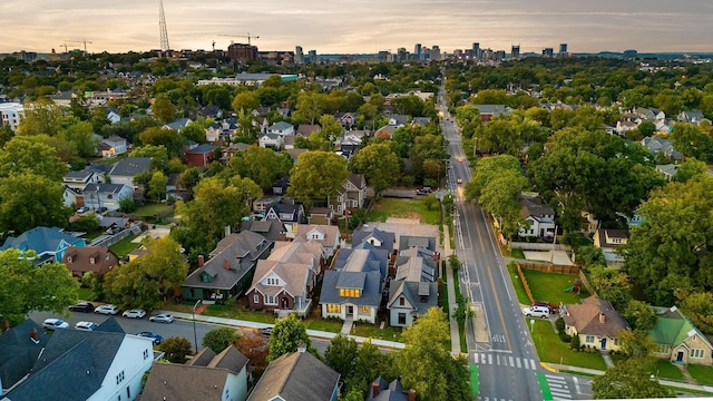 view of aerial view at dusk