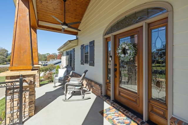 view of patio / terrace with covered porch and ceiling fan