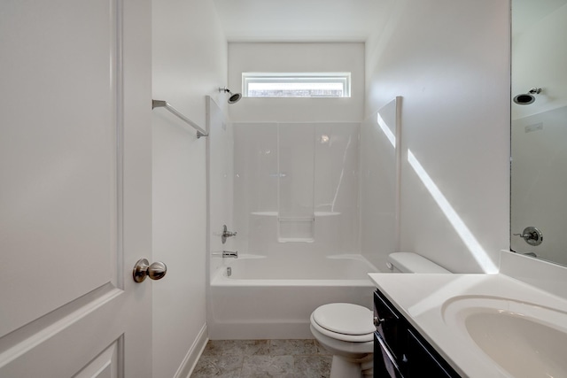 full bathroom featuring vanity, shower / bathtub combination, and toilet