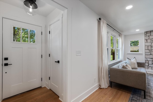 foyer entrance with hardwood / wood-style flooring