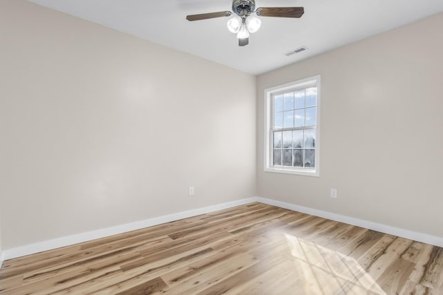 spare room featuring ceiling fan and light hardwood / wood-style floors