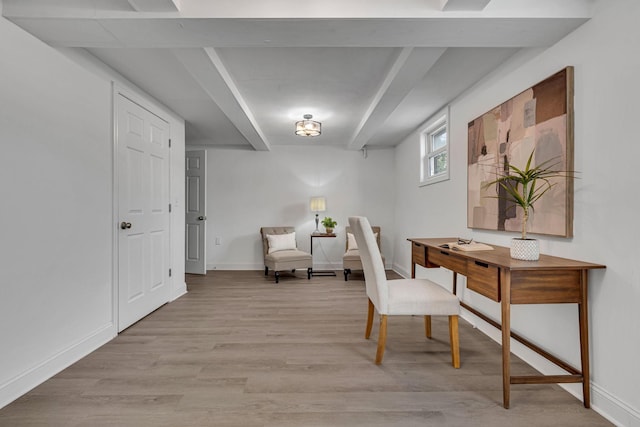 office space with light hardwood / wood-style floors