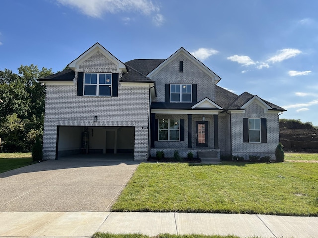 view of front of home featuring a front lawn and a garage