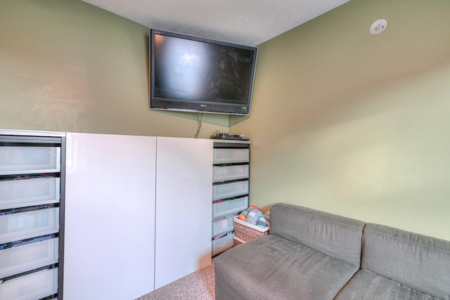 unfurnished room featuring carpet and a textured ceiling