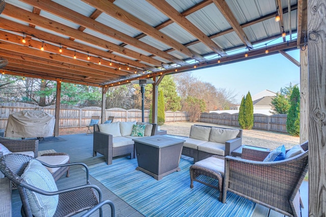 wooden deck with outdoor lounge area