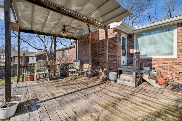 wooden deck with ceiling fan