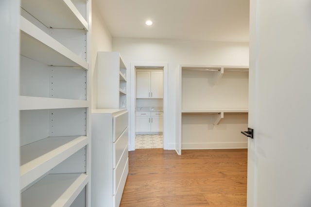 walk in closet featuring light hardwood / wood-style floors