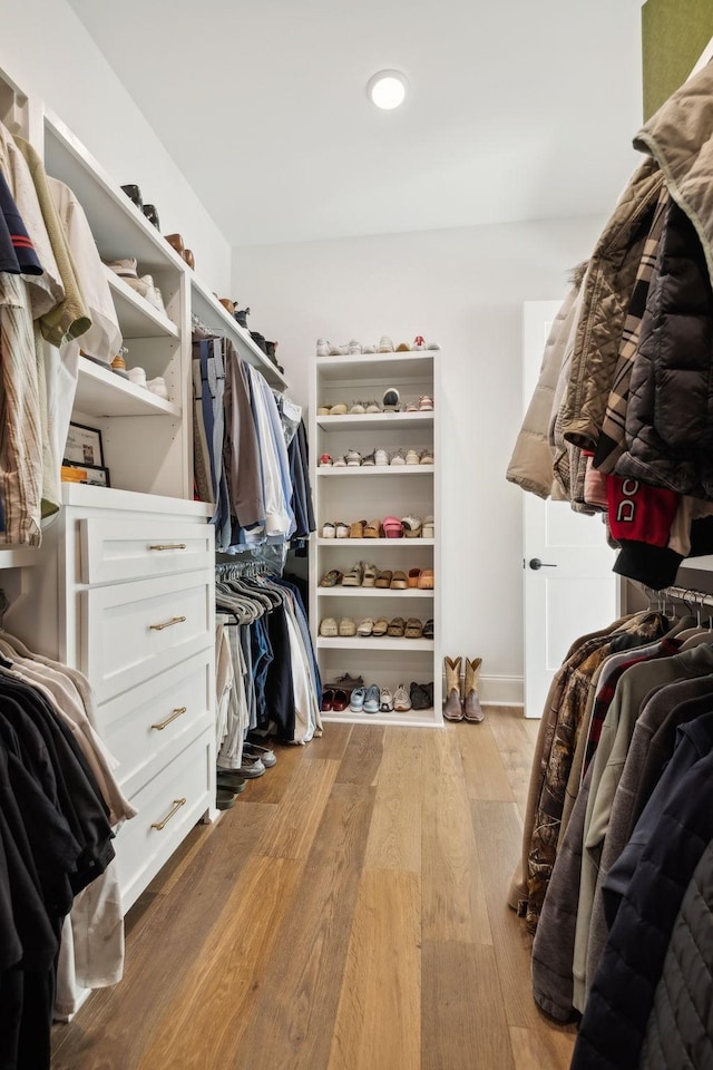 spacious closet with light wood-type flooring