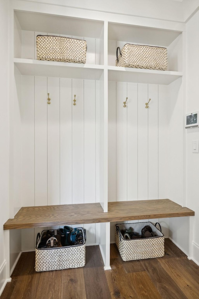 mudroom with dark hardwood / wood-style flooring