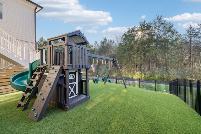 view of jungle gym featuring a yard