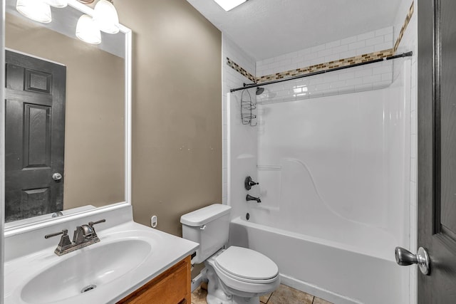 full bathroom with tile patterned flooring, toilet, vanity, and washtub / shower combination