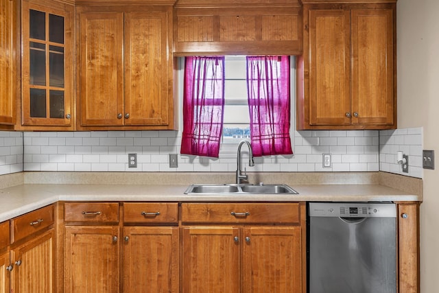 kitchen featuring backsplash, dishwasher, and sink