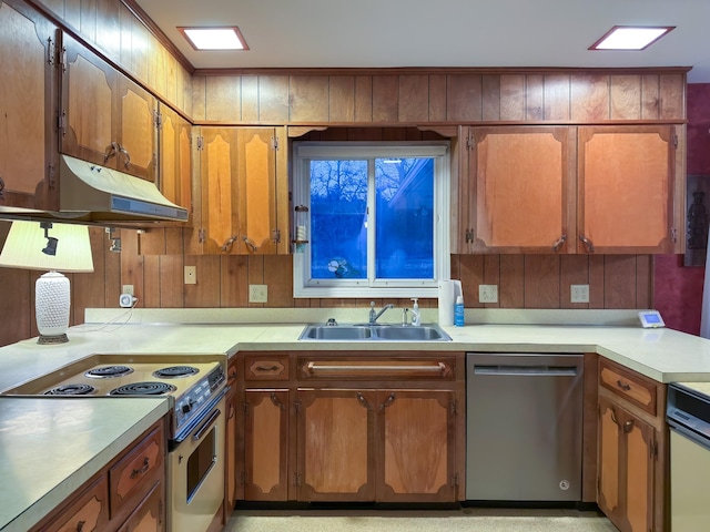 kitchen with electric stove, dishwasher, and sink