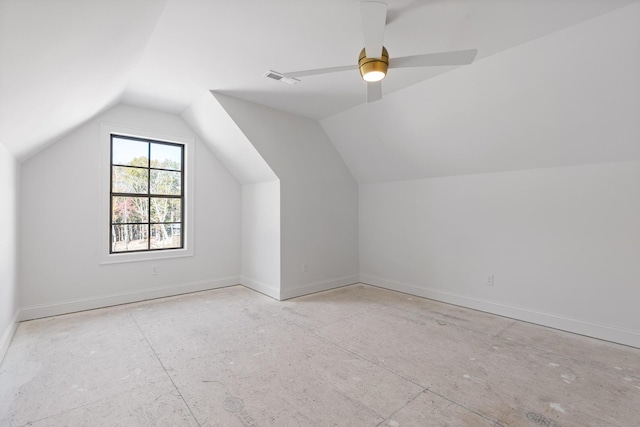 bonus room featuring ceiling fan and lofted ceiling