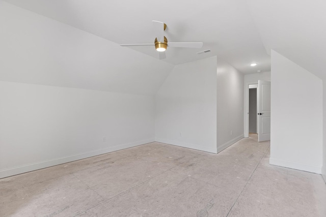 bonus room with ceiling fan and vaulted ceiling