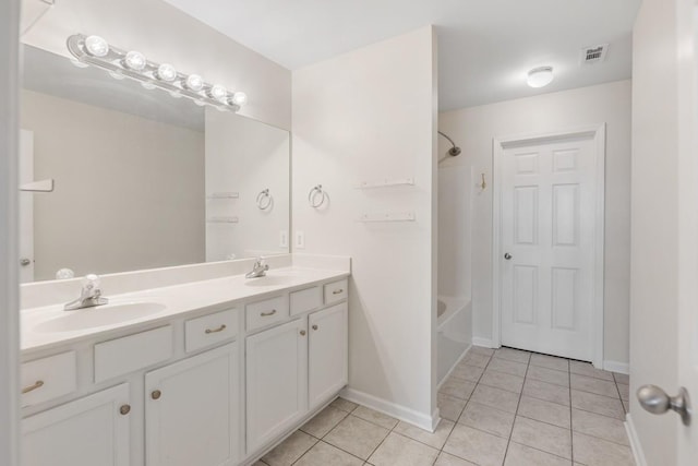 bathroom featuring tile patterned floors, shower / bathing tub combination, and vanity