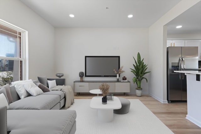 living room with light wood-type flooring and plenty of natural light