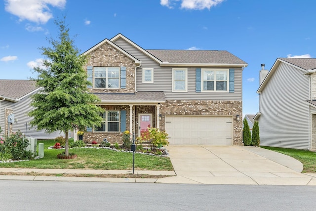 craftsman-style house with a front lawn and a garage