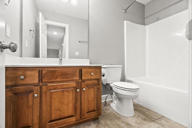 full bathroom featuring tile patterned floors, shower / washtub combination, vanity, and toilet