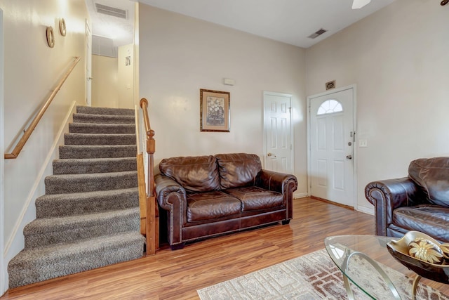 living room with light hardwood / wood-style floors