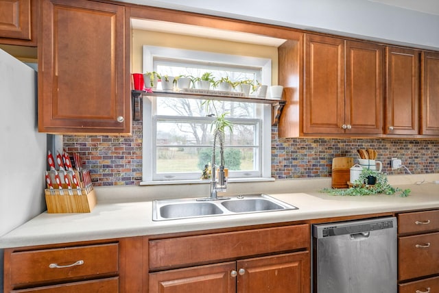 kitchen with backsplash, dishwasher, and sink