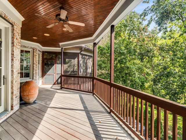 wooden terrace with ceiling fan