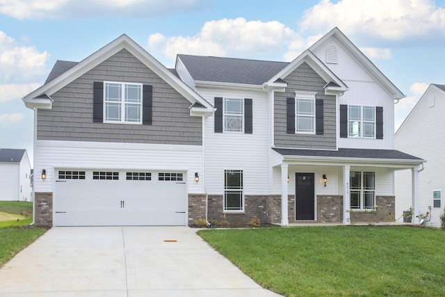 craftsman-style home with a front yard and a garage