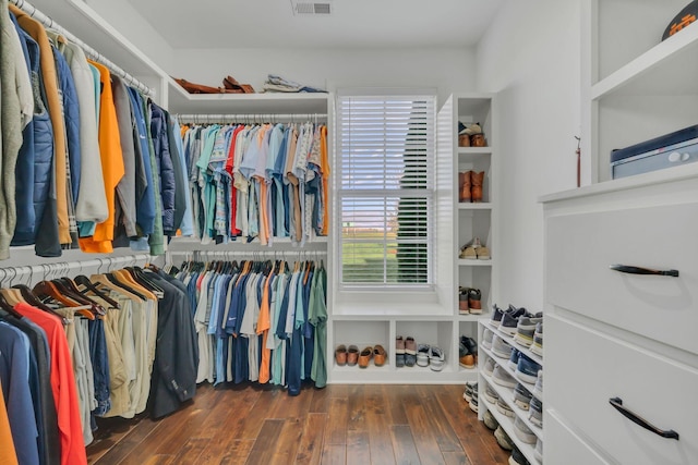 walk in closet featuring dark hardwood / wood-style floors