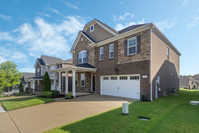 craftsman-style house with a front lawn and a garage