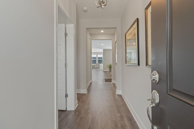 hall with dark hardwood / wood-style flooring