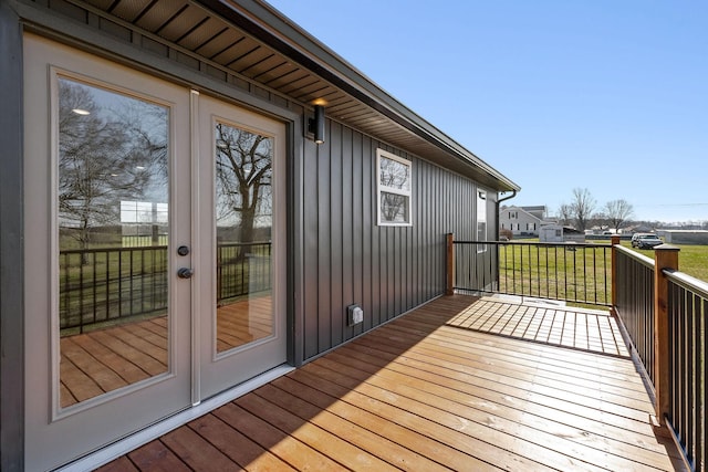 wooden terrace with french doors