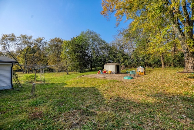 view of yard with a storage unit