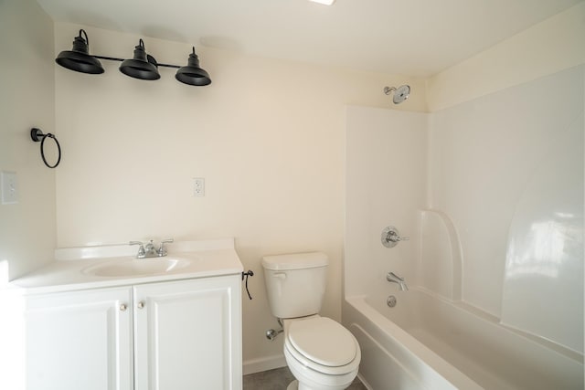 full bathroom featuring shower / bathing tub combination, vanity, and toilet