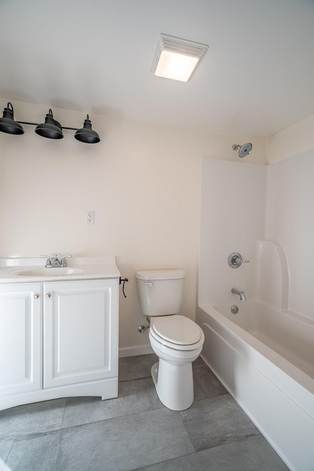 full bathroom with vanity, shower / bath combination, and toilet