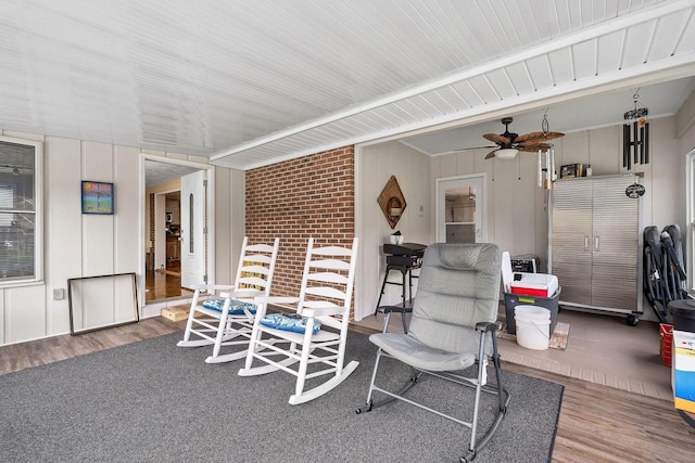 view of patio / terrace featuring ceiling fan and a wooden deck