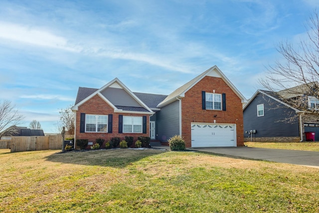 view of front facade featuring a garage and a front yard